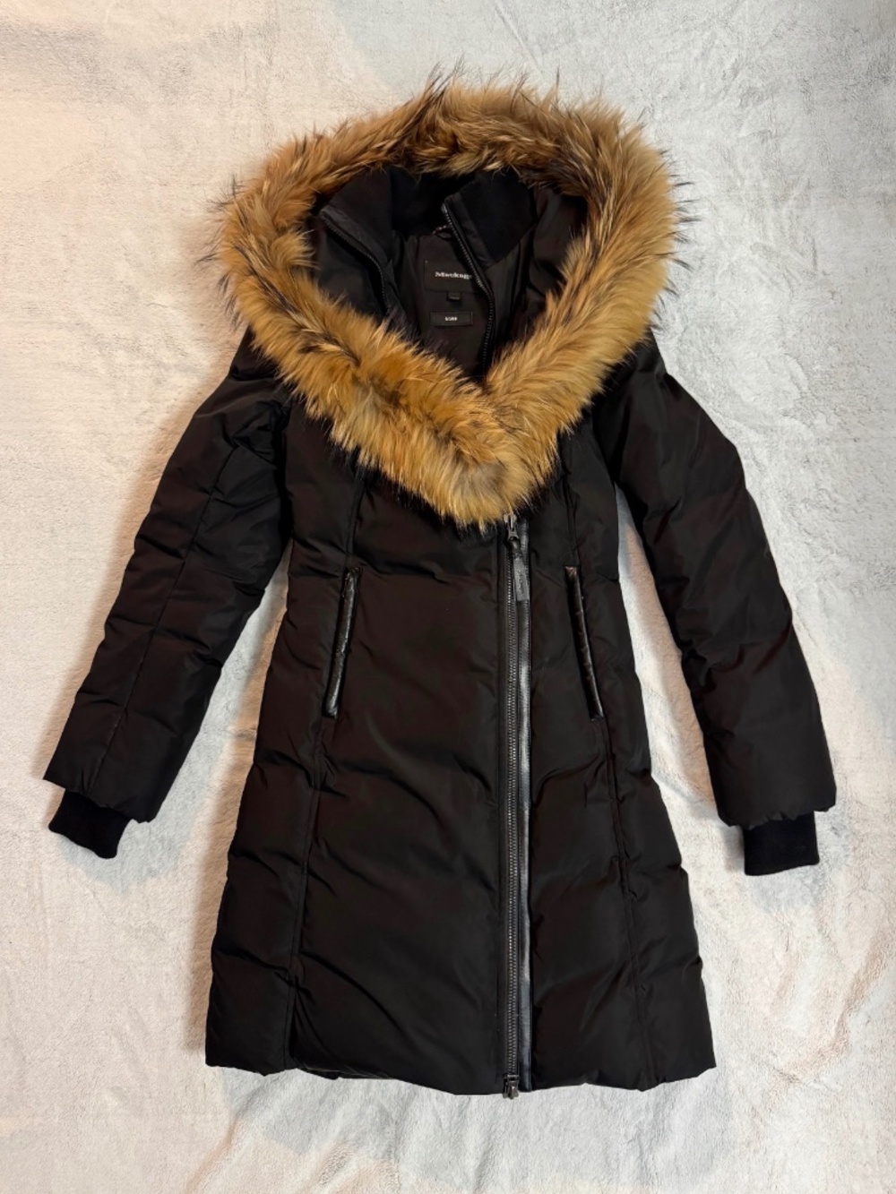Womens Mackage Kay Lavish Fur Trim Down Coat, Signature Collar, Black, Size XXS
